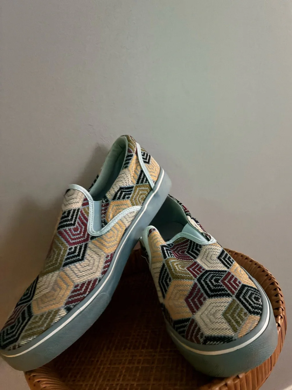 Geometric Slip-On Sneakers in Mustard, Olive, Black & Burgundy